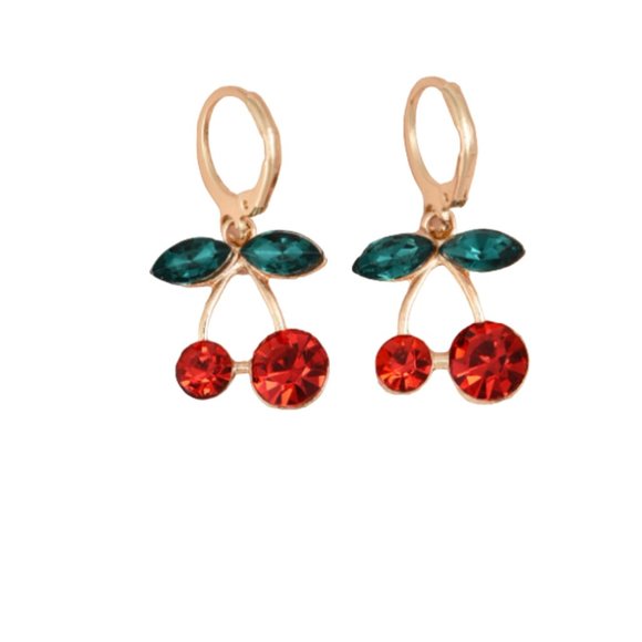 Other - NEW! Beautiful Red Green Gold CHERRY Hoop EARRINGS!! FLIRTY FUN! TRENDY Summer